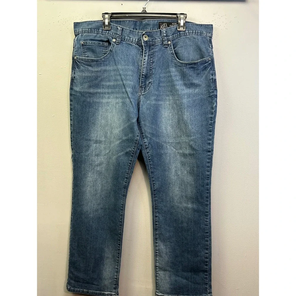 T.K. Axel Jeans Mens‎ 38x30 Blue Slim Straight Medium Wash Stretch Denim Pants